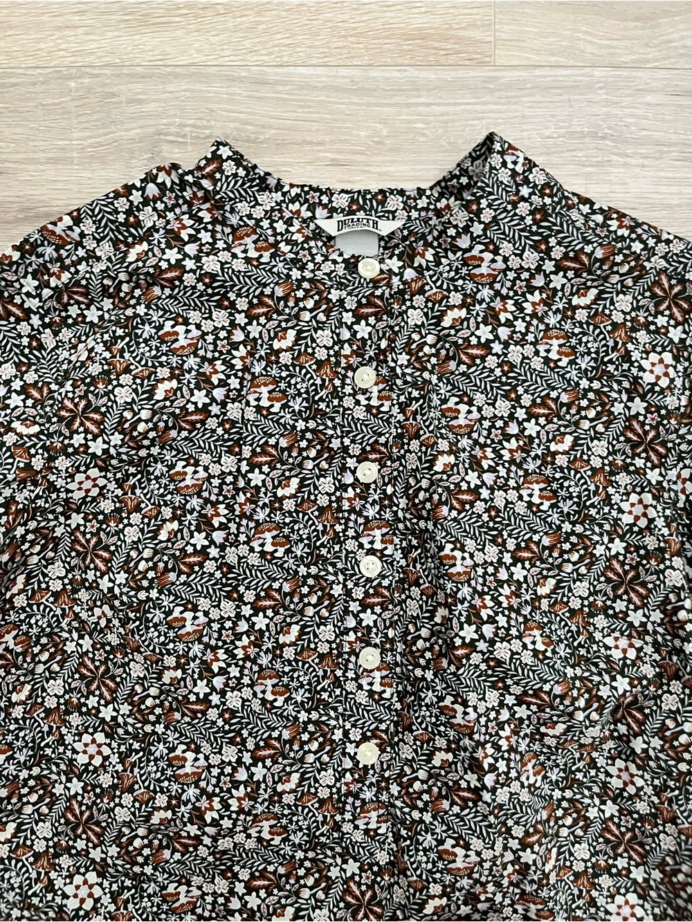 Duluth Trading Co Women's Printmaker Cotton Poplin Long Sleeve Tunic Mushroom M - Picture 2 of 7